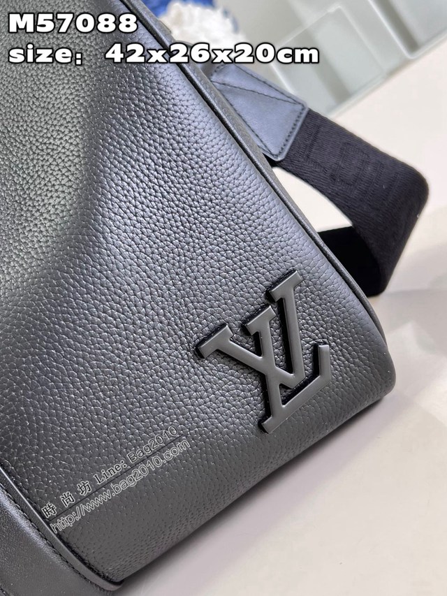 LV專櫃2023新款Aerogram版本Keepall手提旅行袋 M57088 路易威登黑色全皮高端旅行包 dn1169